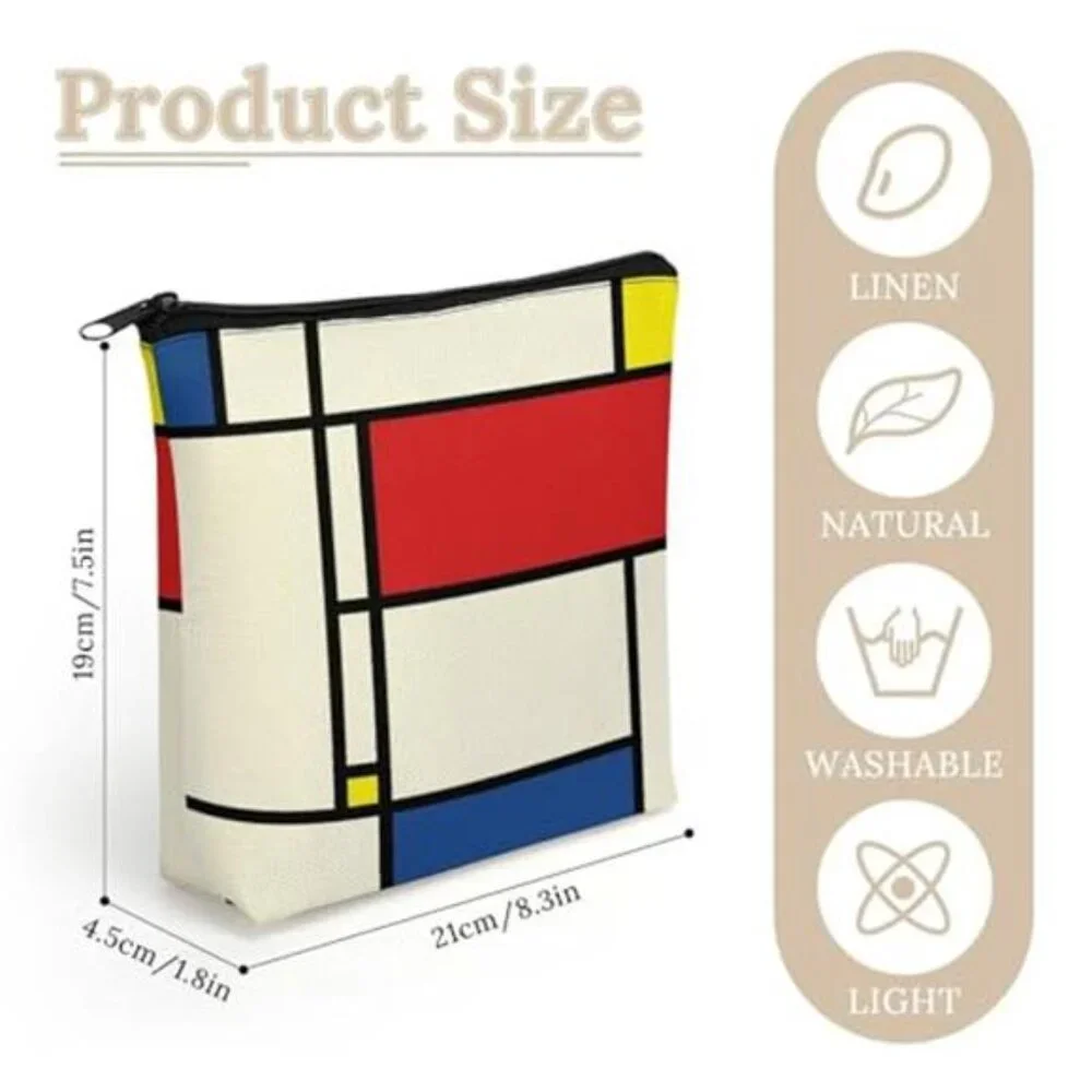MONDRIAN MOD Bright Colorful Retro Style Cosmetic Bag Makeup Carrier Pouch